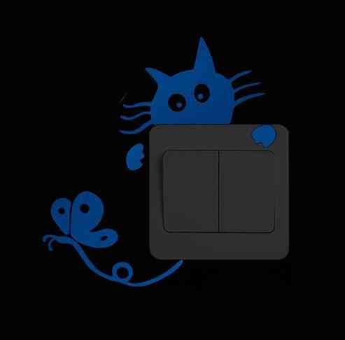 Кот с бабочками светящийся голубым - 10*10см Киев