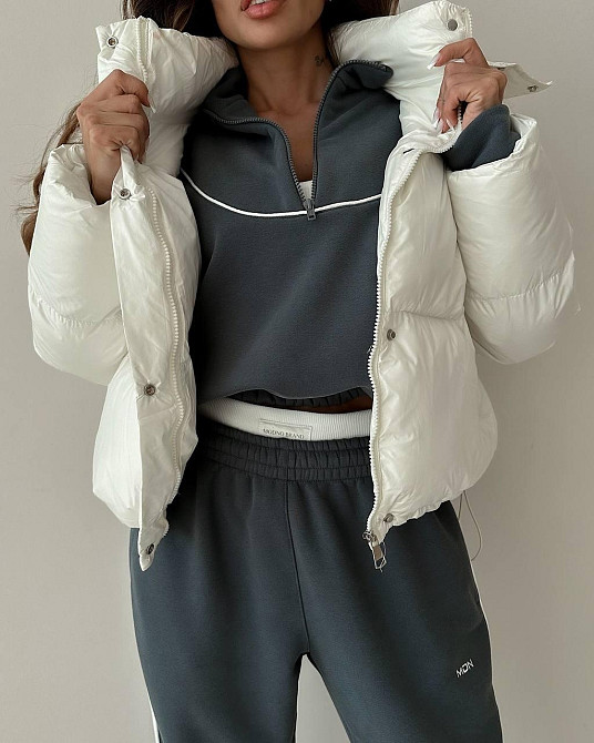 Жіночий теплий прогулянковий костюм-двійка з кантом тринитка на флісі Графіт, 46/48 Одеса - фото 6