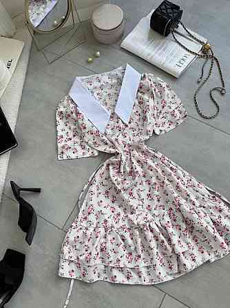 Жіноча принтована міні сукня на гудзиках з білим коміром турецький штапель / софт Одеса