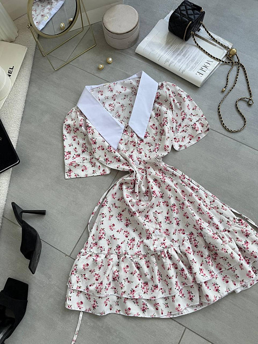 Жіноча принтована міні сукня на гудзиках з білим коміром турецький штапель / софт Одеса - фото 6