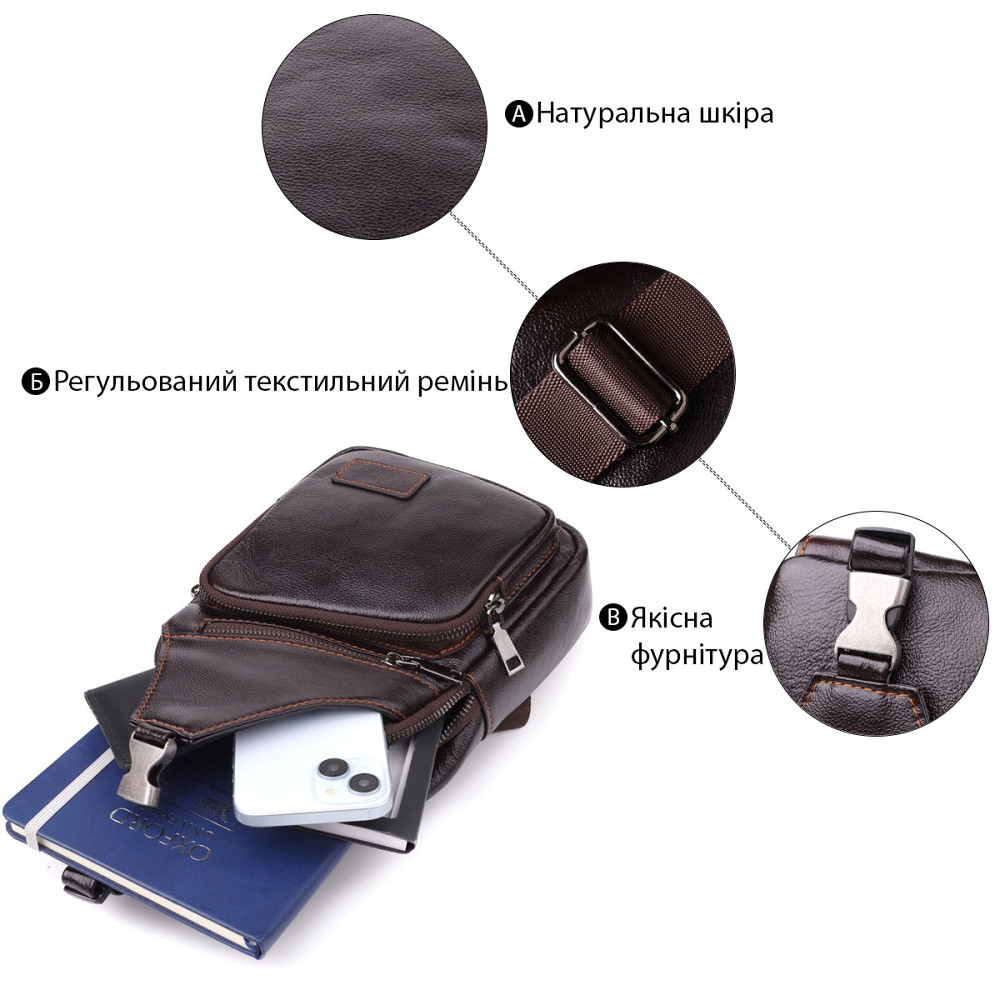 Сумка через плечо из натуральной кожи Коричневый (Vintage) Киев - изображение 8