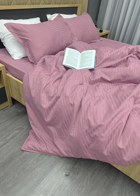 Комплект постельного белья Страйп-сатин Евро 200х230 с простыней на резинке Лиловый (88-105) Киев - изображение 6