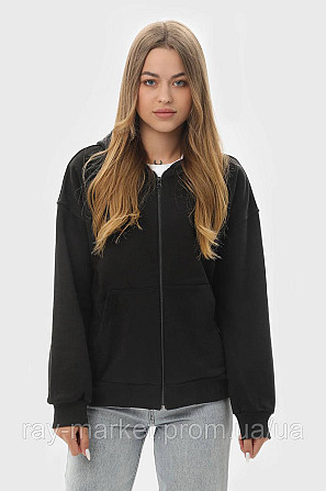 Худі на блискавці жіноче базове RAY PREMIUM LOOSE чорне (U0409W-Black) 3XL Київ - фото 2