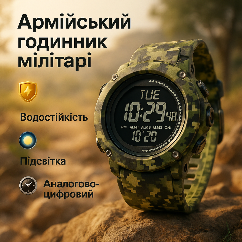 Електронний спортивний годинник, Військовий годинник для військовослужбовця Спортивний міцний BT-27 Львів - фото 9