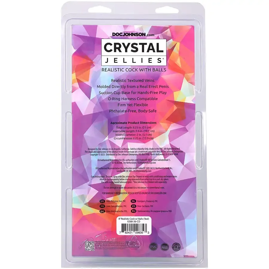 Фалоімітатор Doc Johnson Crystal Jellies - 8 Inch Realistic Cock with Balls- Teal Львів - фото 5
