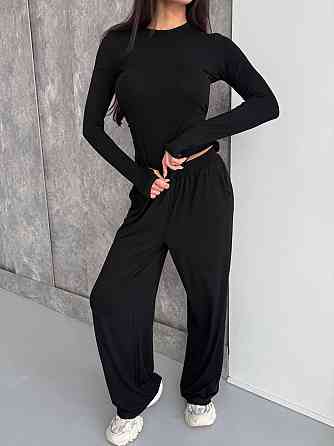 Женский стильный базовый костюм из мягкой эластичной ткани. Черный, 46/48 Одесса