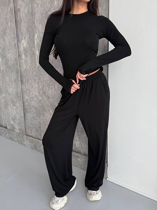 Женский стильный базовый костюм из мягкой эластичной ткани. Черный, 46/48 Одесса - изображение 4