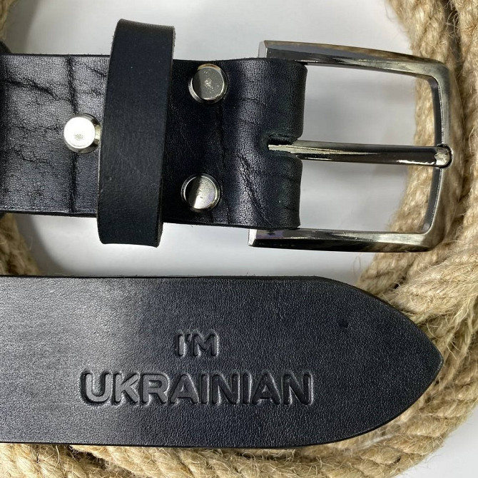Ремень мужской из натуральной кожи для джинсов, кожаный пояс с тиснением I`m Ukrainian, черныйMasterSem Киев - изображение 5