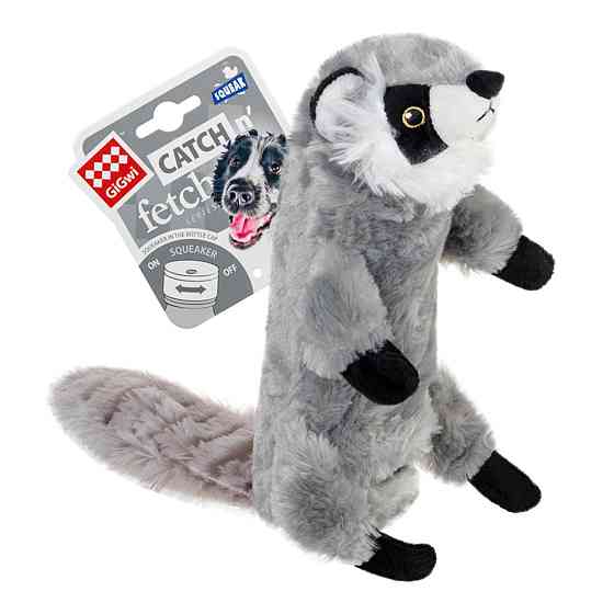 Игрушка для собак Шкурка енота с бутылкой-пищалкой GiGwi Catch&fetch, искусственный мех, пластик, 51 см Киев