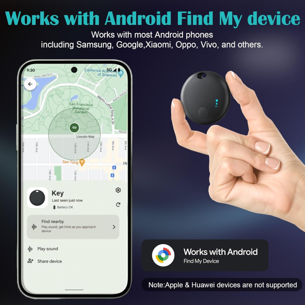Комплект Bluetooth-трекерів Fortunepro (4 шт.) для Android: Пошук ключів та багажу через Google Find My Device, IP-захист, Black Київ - фото 9