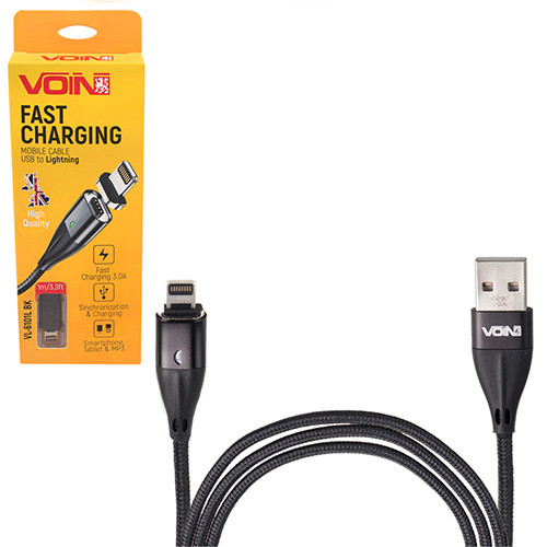 Кабель магнітний VL-6101L BK USB-Lightning 3А, 1m, black (швидка зарядка/передача даних) Вінниця - фото 1