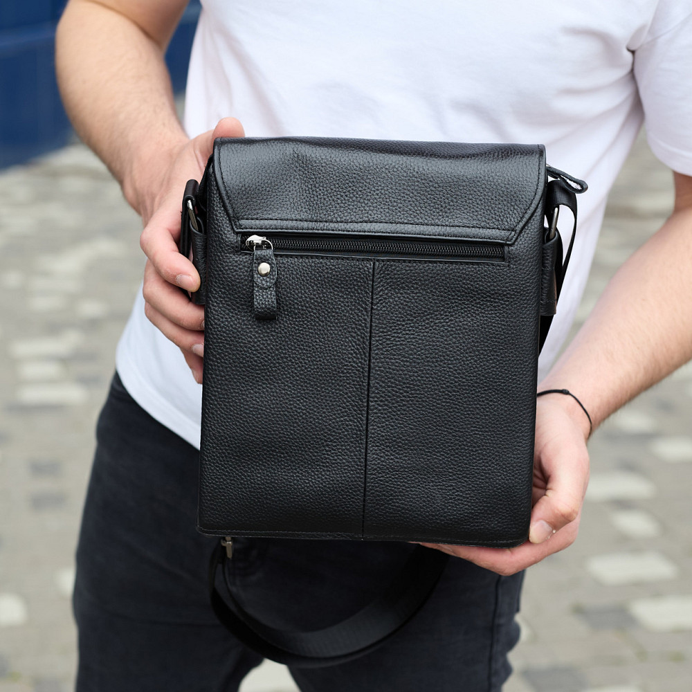 Сумка мессенджер 21.5x25x7 кожаная барсетка для мужчин Tiding Bag 35775 черная Каменское - изображение 5