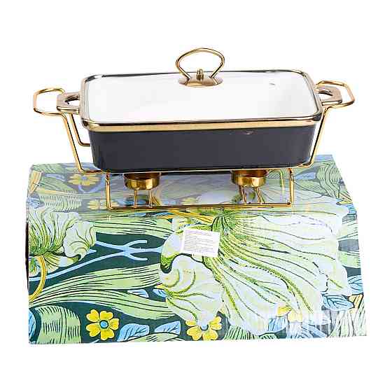 Yiwu Марміт порцелянаовий зі скляною кришкою 35.5х19х15.5 см на металевій підставці 1,5 л Чорни Коломия