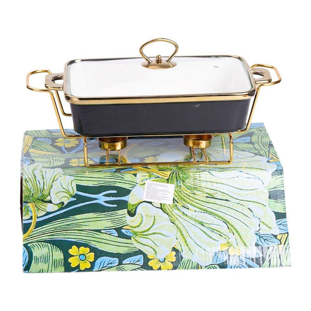 Yiwu Марміт порцелянаовий зі скляною кришкою 35.5х19х15.5 см на металевій підставці 1,5 л Чорни Коломыя - изображение 2