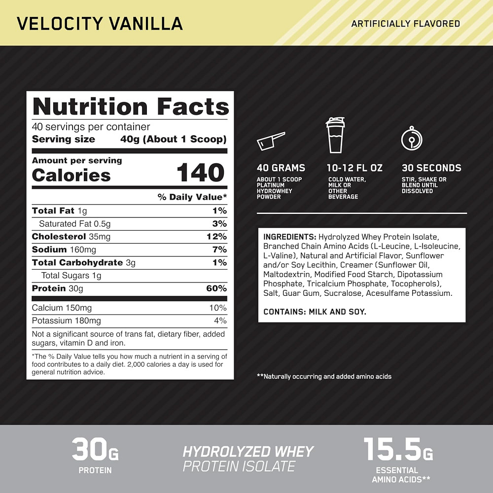Протеин Optimum Nutrition Platinum Hydro Whey 1600 г, Vanilla Луцк - изображение 2
