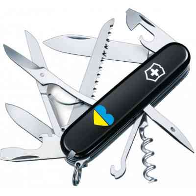 Ніж Victorinox Huntsman Ukraine 91 мм Чорний Серце синьо-жовте (1.3713.3_T1090u) Вінниця