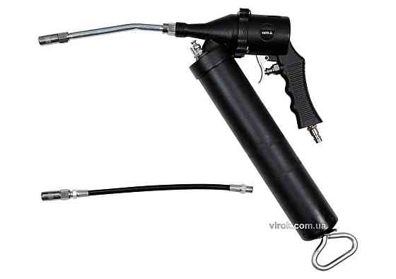 Шприц мастильний пневматичний YATO: 400см³, 220 л/хв, 0.6MPa. з жорстким і гнучким аплікаторами [10] Одеса