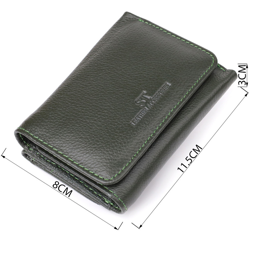 Маленький гаманець зручного формату із натуральної шкіри ST Leather 23076 Зелений Київ - фото 3