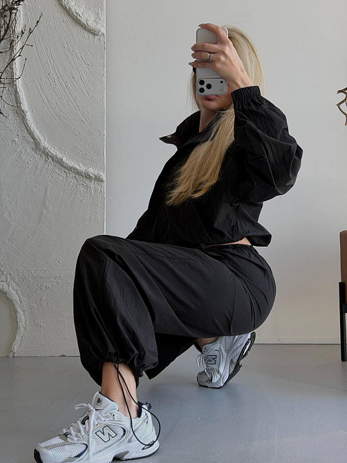 Женский стильный повседневный костюм из плащевки Черный Одесса - изображение 8