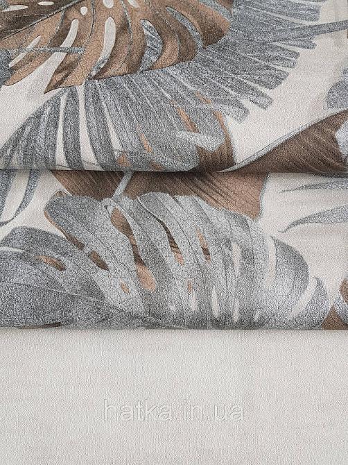 Шпалери вініл на флізеліні гарячого тиснення DU&KA Natura1.06х10 листя монстери пальми коричневі сріблясті Київ - фото 4