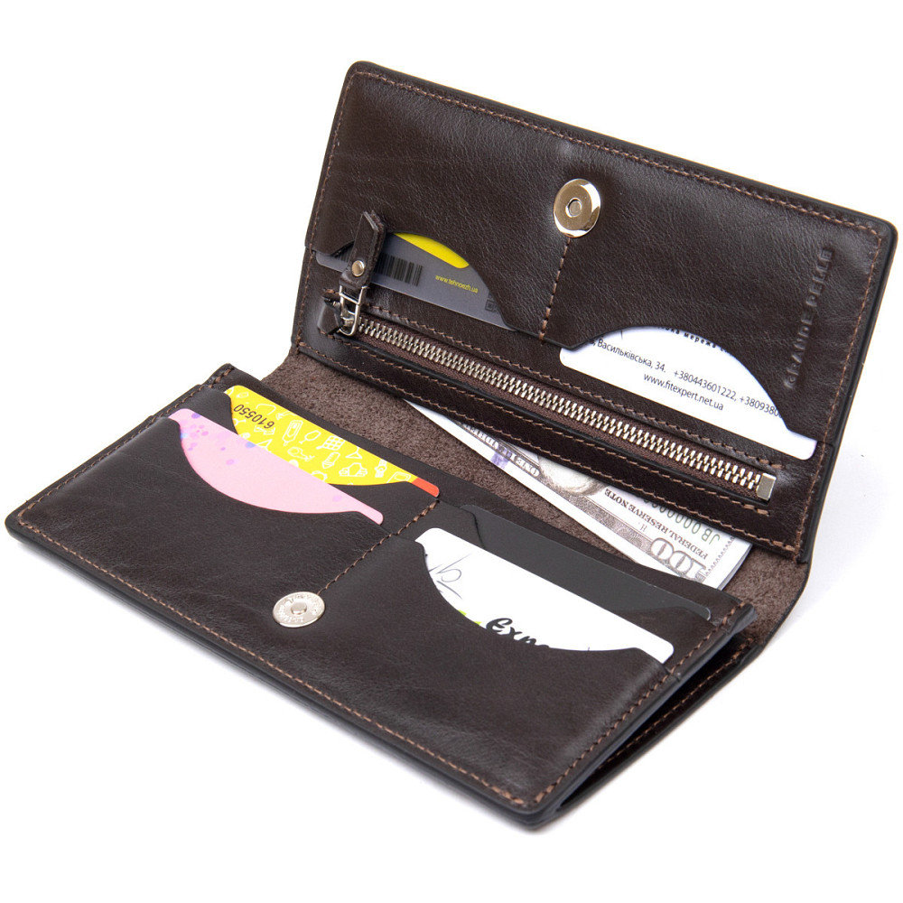 Шкіряне глянсове портмоне Темно-коричневий (GRANDE PELLE) Київ - фото 10