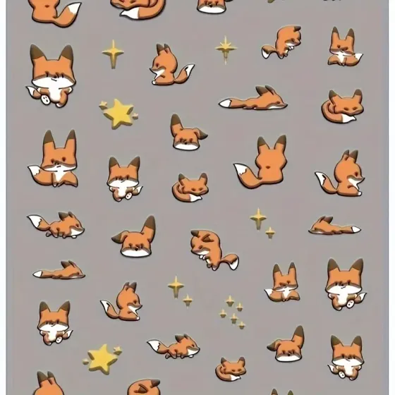 3D наклейки для нігтів із лисицею та зірками – силіконові самоклеючі стікери Київ