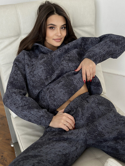 Теплый костюм женский мраморный принт на флисе Графитовый XXL/XXXL Харьков - изображение 9