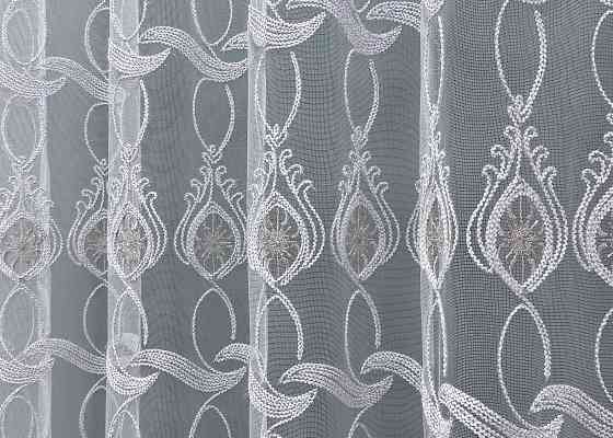 Тюль фатин с вышивкой и люрексом цвет белый с пудровым 1567т Киев