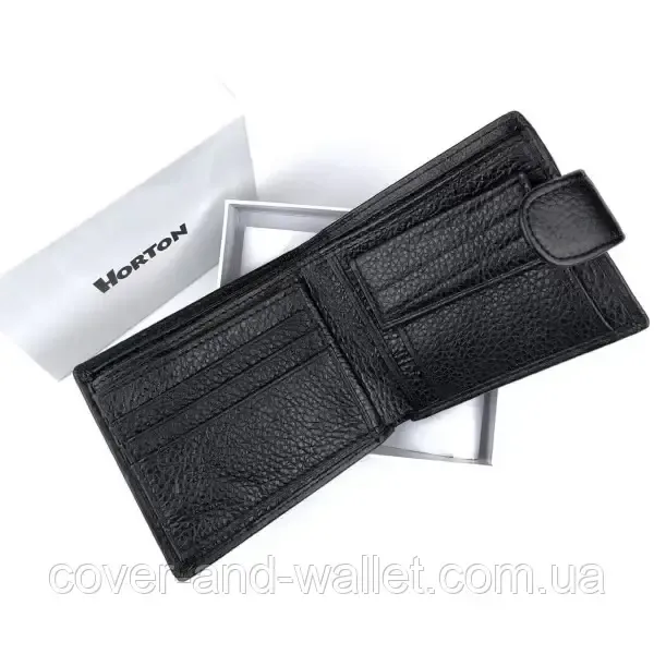 Невеликий чоловічий гаманець із натуральної шкіри флотар чорного кольору Horton 208 Київ - фото 9