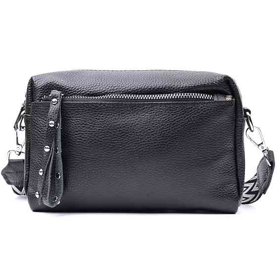 Практичная женская кожаная сумка из стильным бегунком Vintage 22654 Черная Киев