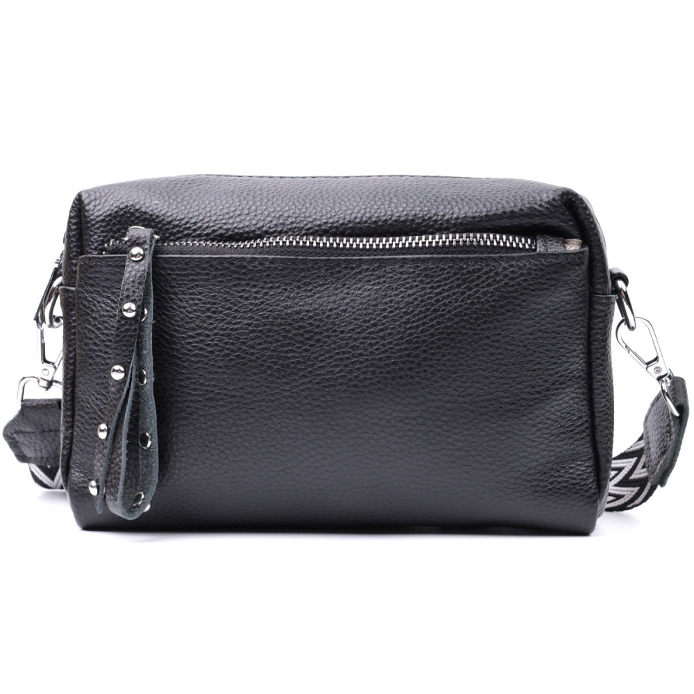 Практична жіноча шкіряна сумка зі стильним бігунком Vintage 22654 Чорна Київ - фото 5