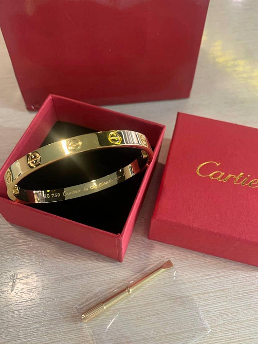Браслет Cartier з викруткою | лимонна позолота AU750, циркони | красиве подарункове паковання — коробочка з оксамитовим і пакет Одеса - фото 15