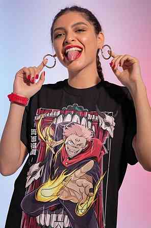 Футболка з аніме принтом Магічна битва оверсайз (S/M/L) Чорний AnimeJ0845 Дніпро