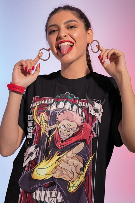 Футболка з аніме принтом Магічна битва оверсайз (S/M/L) Чорний AnimeJ0845 Дніпро - фото 3