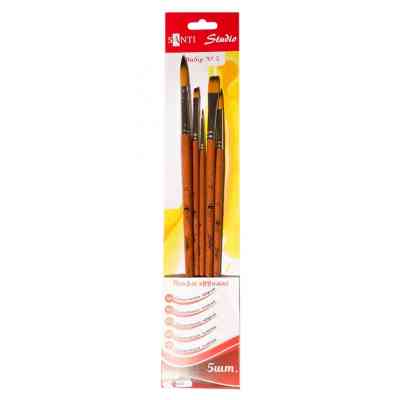 Пензлик для малювання Santi набір художніх №5, синтетика, 3шт круглі (№1,6,12), 2шт плоскі (№4,10), коротка ручка (310838) Вінниця