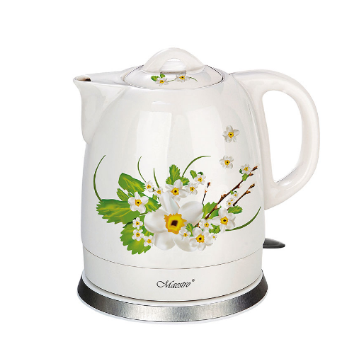 Електрочайник 1,5л 1200W кераміка (диск) білий Flowers MR-066-WHITE-FLOWERS Maestro Житомир - фото 1