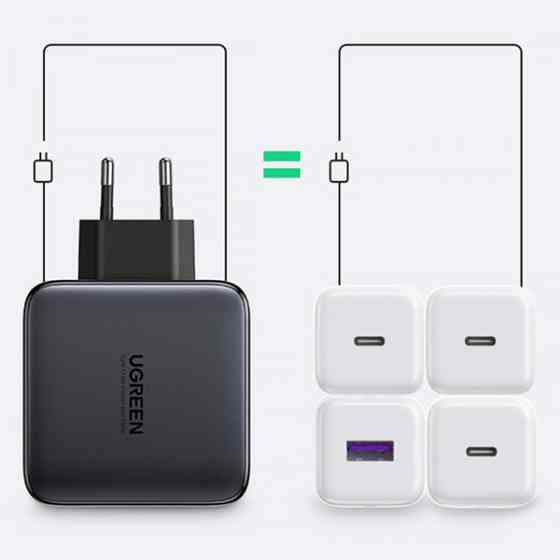 Зарядний пристрій 4xUSB 100W GaN (3хUSB-C+USB-A) + Cable CD226 Сірий Ugreen (90575) Київ