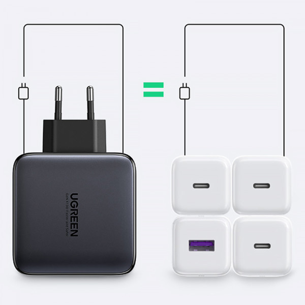Зарядний пристрій 4xUSB 100W GaN (3хUSB-C+USB-A) + Cable CD226 Сірий Ugreen (90575) Київ - фото 3