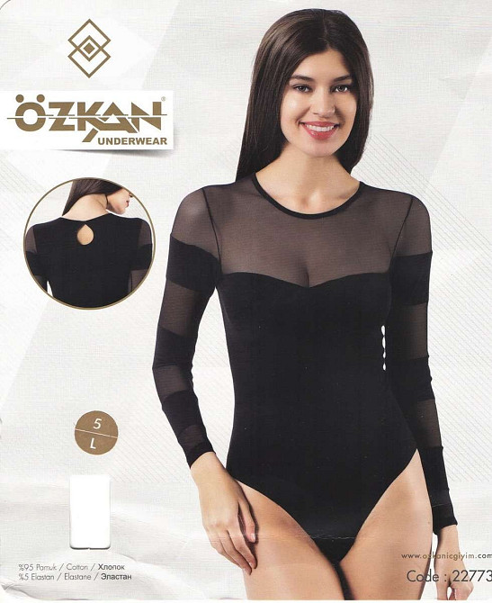 Женский Боди с сеточкой - длинный рукав в полоску Ozkan 22773 XL Киев - изображение 5