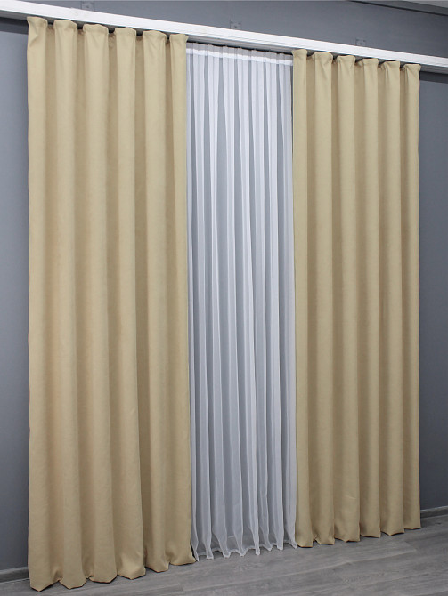 Комплект готовых штор VR-Textil Микровелюр Petek № 1491ш Бежевый 100х290 см 2 шт (31-779) Киев - изображение 4