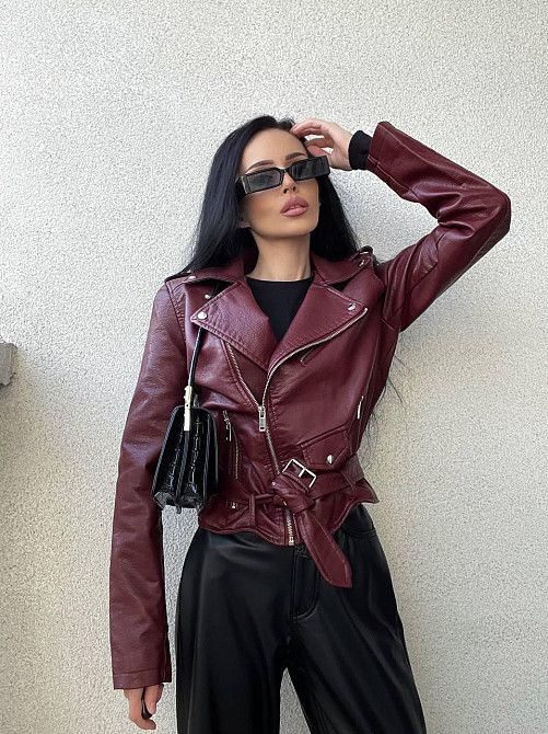 Женская куртка-косуха из эко-кожи Бордовый S Харьков - изображение 9