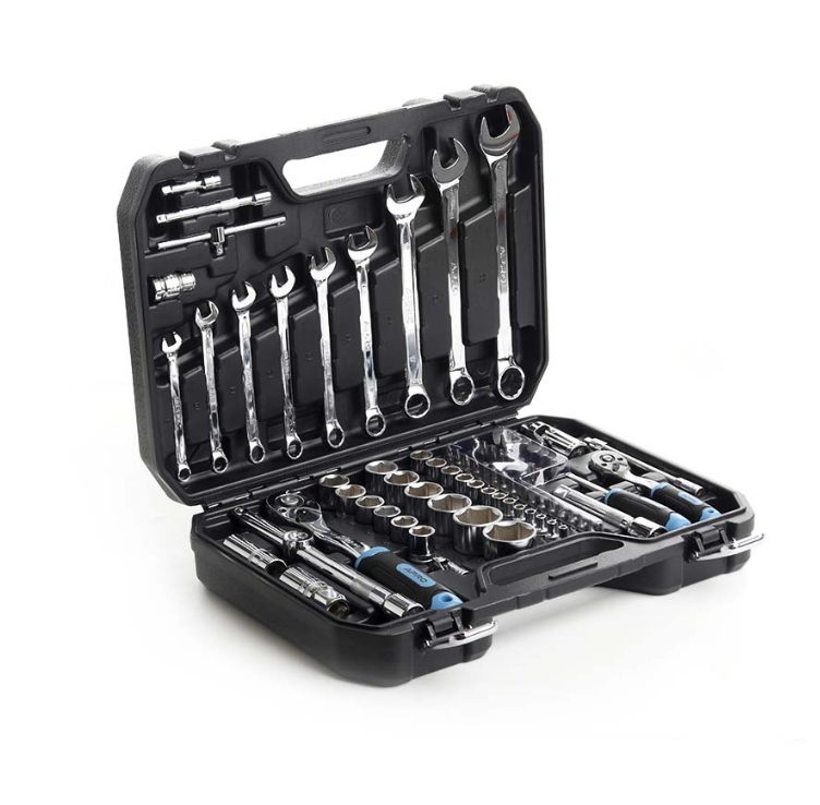 Набір насадок та гайкових ключів 90T 1/4"; 1/2" CrV 82 шт. APRO Житомир - фото 1