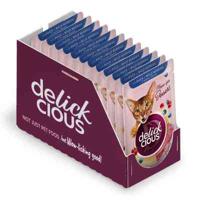 Влажный корм для кошек Delickcious Хлопья с кроликом и тропическими фруктами в сливочном соусе 80 г (4820269141841) Винница