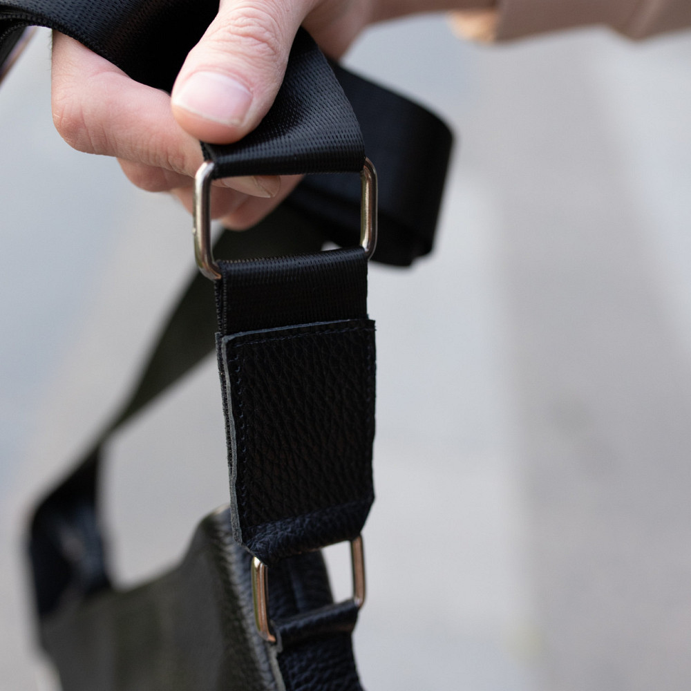 Сумка чоловіча через плече, планшетка з натуральної шкіри містка, чорнаMasterSem Київ - фото 8