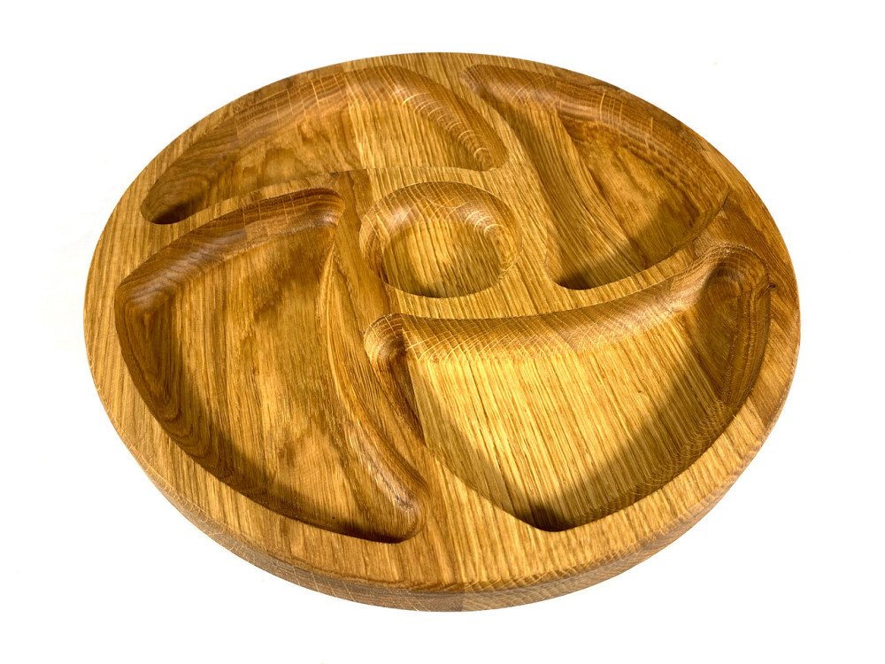 Деревянная тарелка из натурального дерева диаметр 30 см, высота 2 см, тарелка для закусок Каменец-Подольский - изображение 4