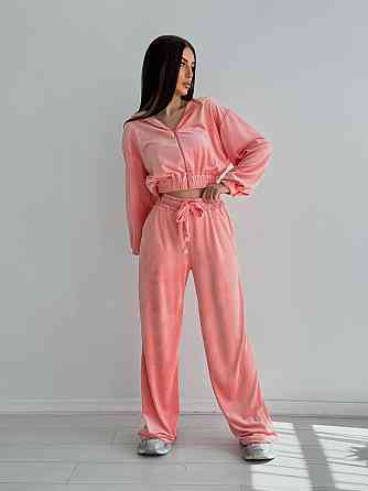 Жіночий стильний костюм-двійка: кофта та штани з плюш велюру Персик, 42/44 Одеса