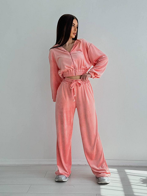 Женский стильный костюм двойка: кофта и штаны из плюш велюра Персик, 42/44 Одесса - изображение 1