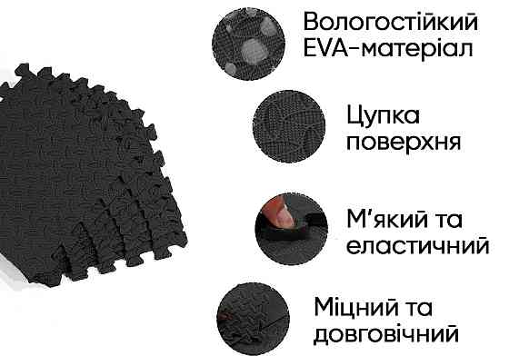 Татамі мат EasyFit 8 шт (30х30х1 см) хвіст ластівки чорний Коломия