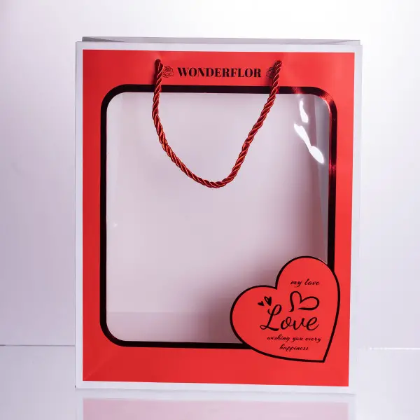 Yiwu Набір подарункових пакетів з паперу Love з віконцем 12 шт 26×10×32 см HP-10359-18 Коломия - фото 1