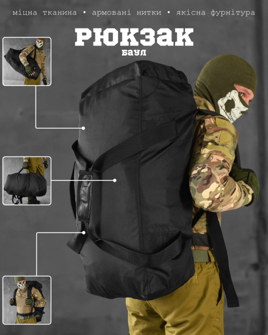 Сумка рюкзак тактическая полиция НГУ походная 3 в 1 на 65 л рюкзак черный усиленный Одесса - изображение 4